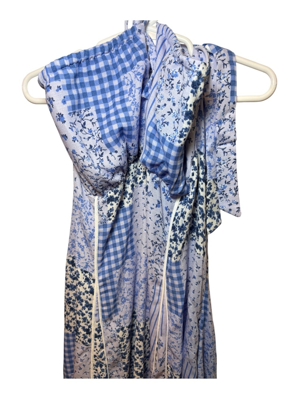 Fashion Nova Light Blue Patchwork Halter Midi Dress - Picture 5 of 5